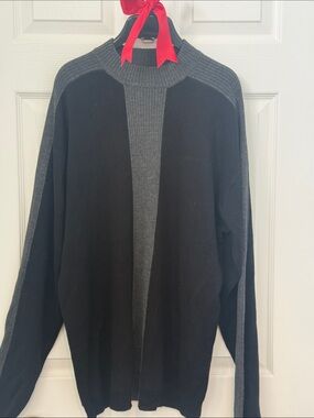 Kenneth Cole New York Black and Gray Panel Crewneck Sweater